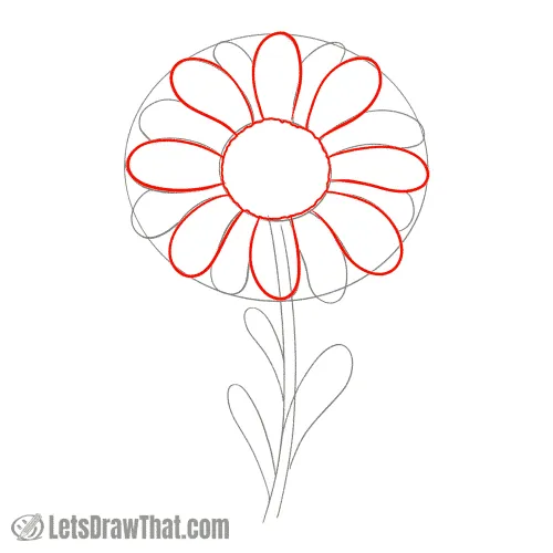 Drawing step: Draw the disc floret and the top layer of petals