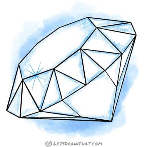 How to draw a diamond: finished drawing coloured-in