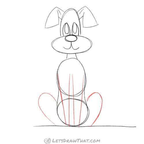 Drawing step: Sketch the dog's legs