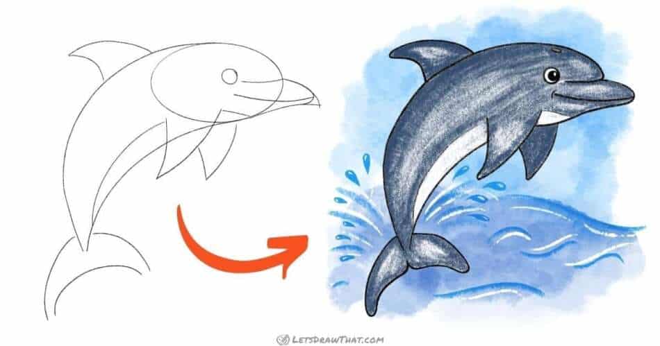 How to draw a dolphin - a simple step-by-step drawing - step-by-step-drawing tutorial featured image