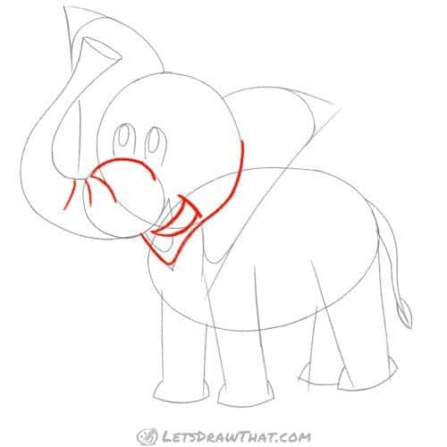 Drawing step: Start outlining the elephant's face