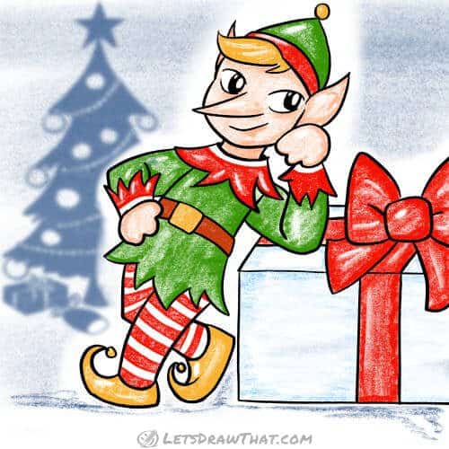 How to draw an elf: finished drawing coloured-in