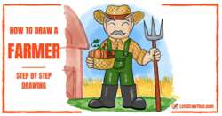 How To Draw A Farmer - An Easy Cartoon Farmer Drawing - step-by-step-drawing tutorial featured image