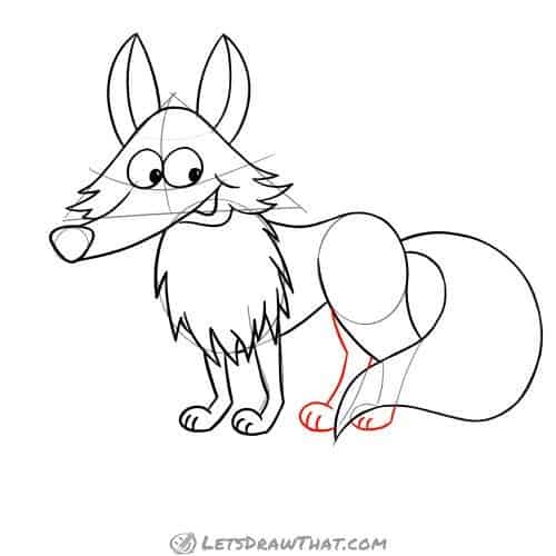 Drawing step: Draw the fox's hind legs