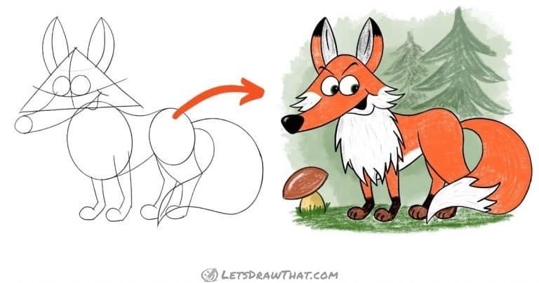 How To Draw A Fox: A Mischievous Cartoon Fox Drawing (Step-By-Step) - step-by-step-drawing tutorial featured image