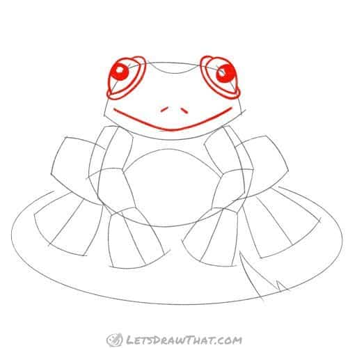 Drawing step: Outline the frog's face