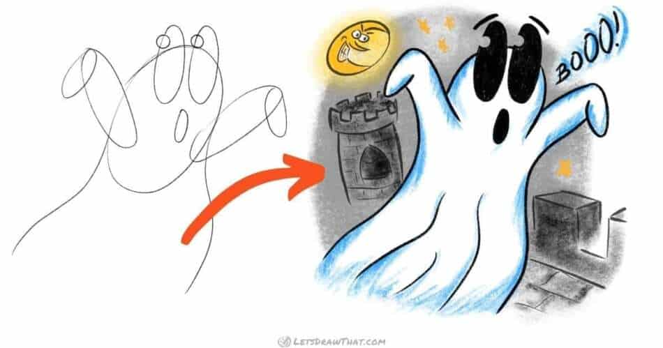 How To Draw A Ghost: Easy Cartoon Ghost Drawing (Step-By-Step) - step-by-step-drawing tutorial featured image