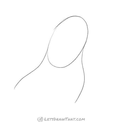 Drawing step: Draw a base oval and outline for the ghost's body