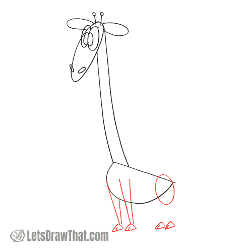 Drawing step: Draw the giraffe's legs