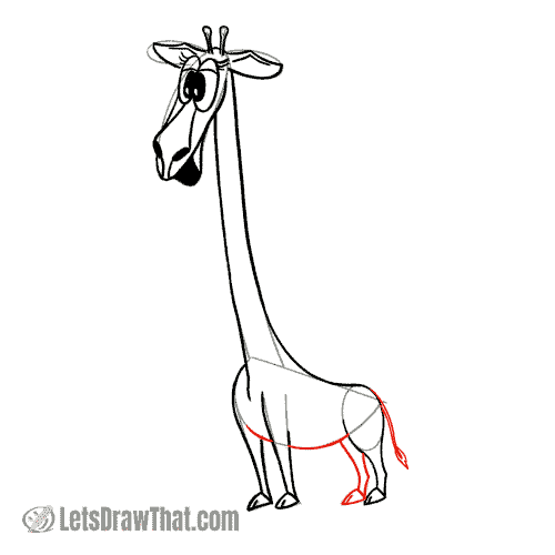 Drawing step: Draw the giraffe's belly and tail
