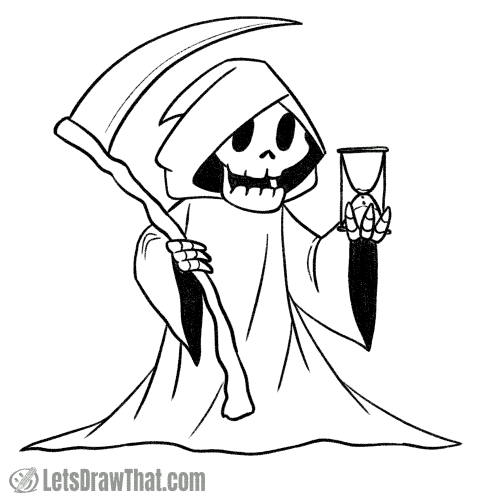 How to draw the Grim Reaper: finished outline drawing
