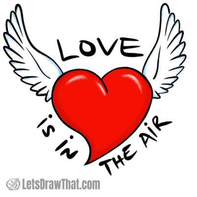 Draw a flying heart with wings - Love is in the air!