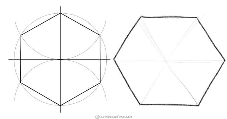 How to Draw a Hexagon: Using Compass and Hand-drawn - step-by-step-drawing tutorial featured image