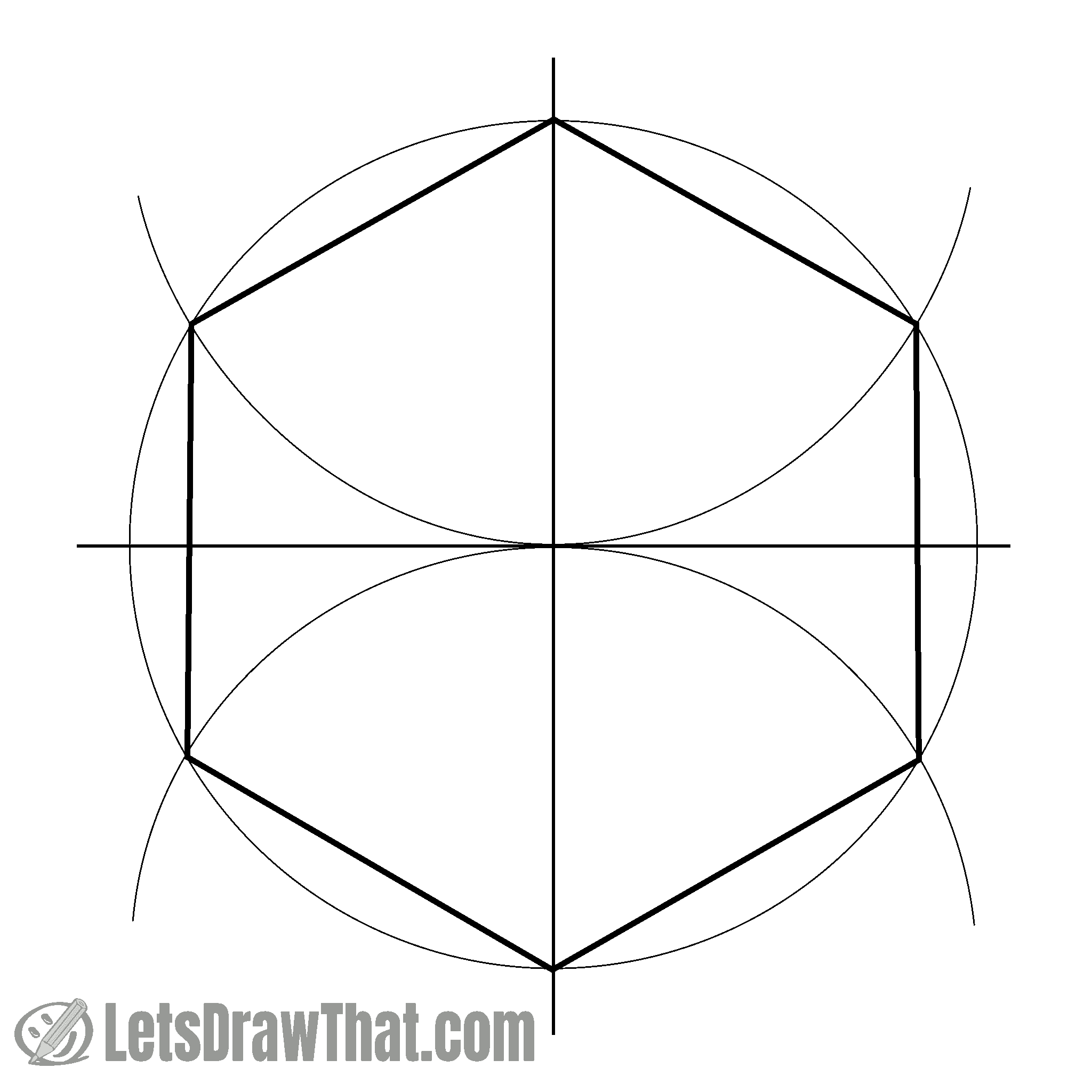 How to draw a hexagon with a compass: completed perfect hexagon