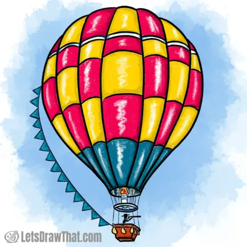 Hot air balloon drawing colored-in