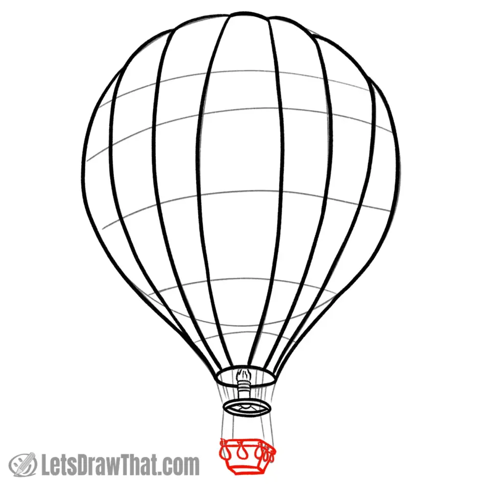 Drawing step: Draw the hot air balloon basket