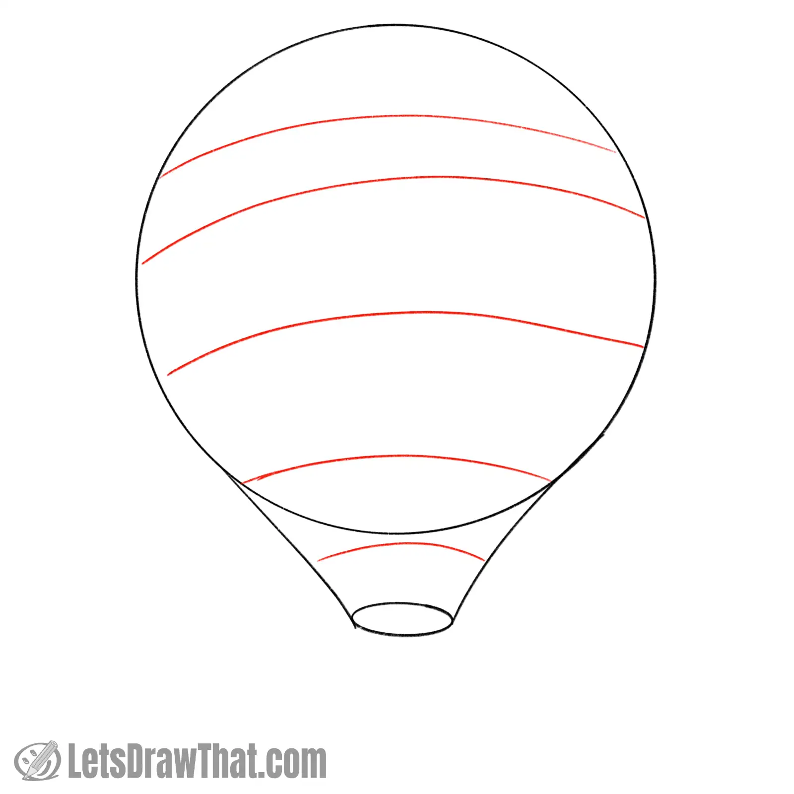 Drawing step: Sketch the horizontal stripes on the balloon