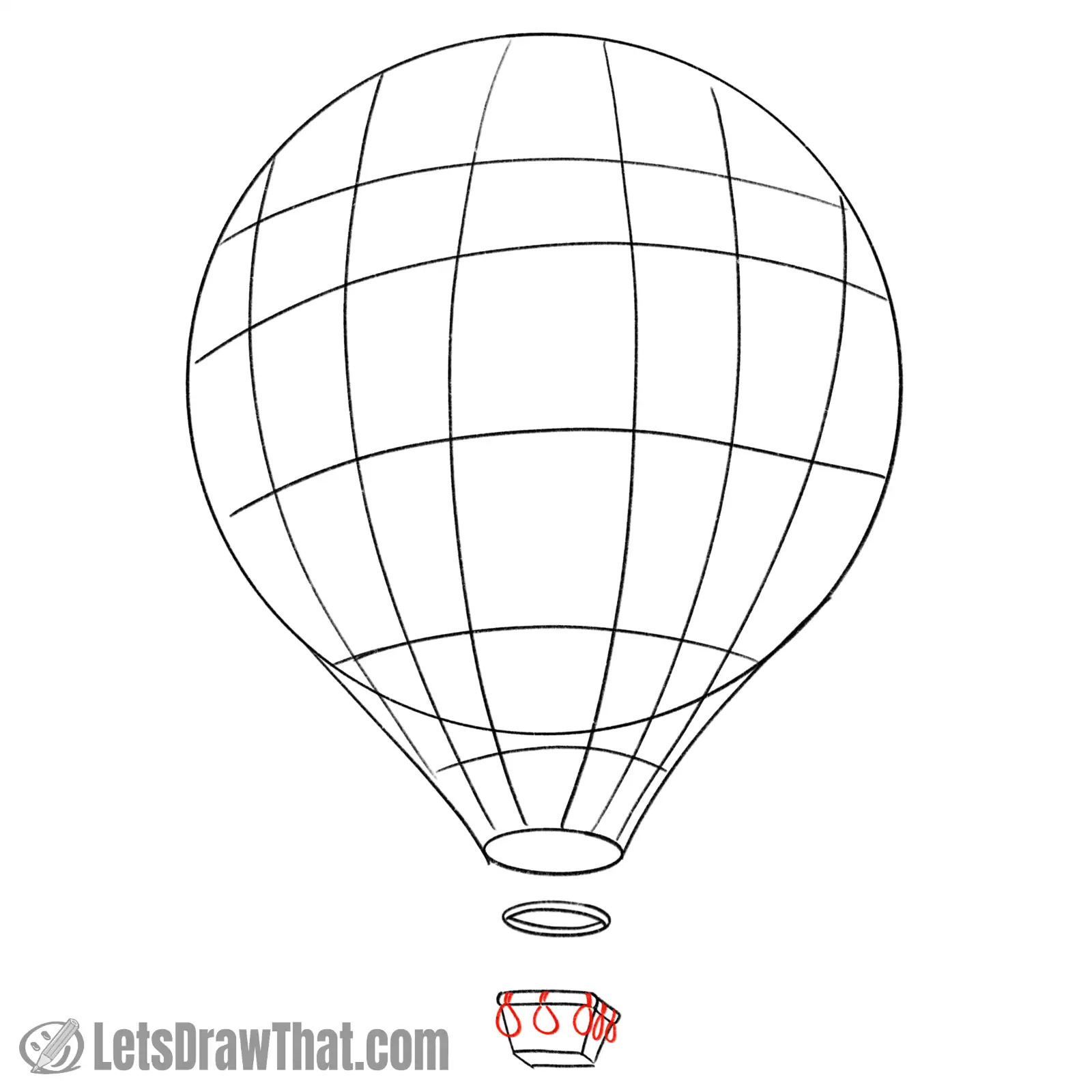 Drawing step: Sketch the sandbags on the balloon basket