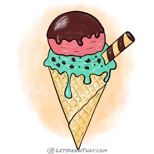 How to draw an ice cream: finished drawing coloured-in