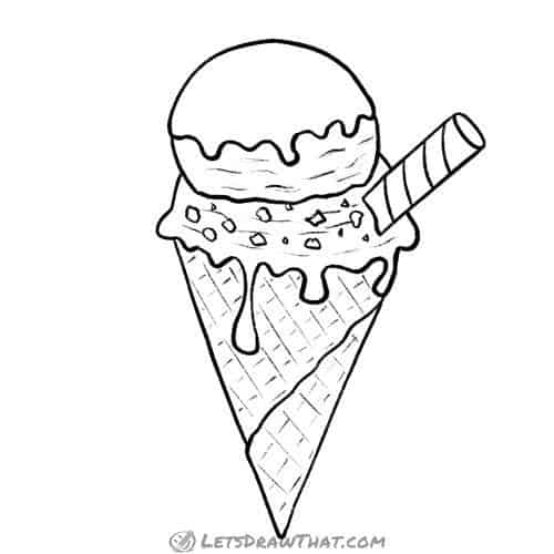 How to draw an ice cream: finished outline drawing