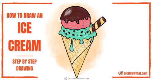 How to Draw an Ice Cream – Yummy Waffle Cone - step-by-step-drawing tutorial featured image