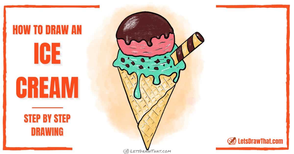 How to draw an ice cream - yummy waffle cone - step-by-step-drawing tutorial featured image