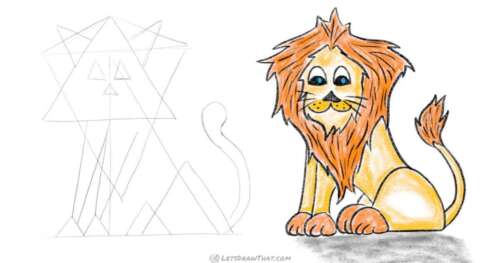 How to draw a lion from a simple triangle sketch - step-by-step-drawing tutorial featured image
