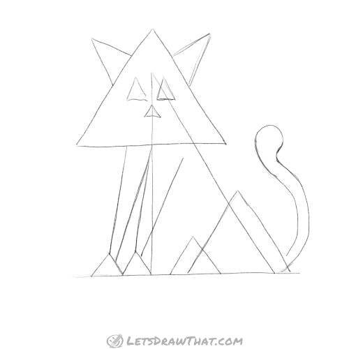 Drawing step: Start from the triangle cat sketch