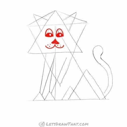 Drawing step:  Draw the lion’s face
