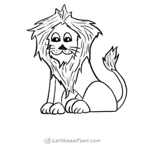 How to draw a lion: finished outline drawing