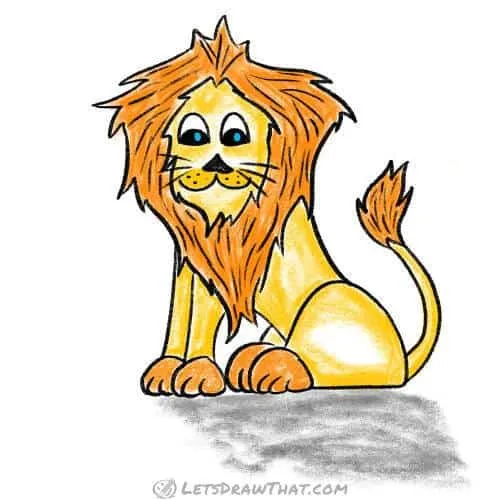 How to draw a lion: finished drawing coloured-in