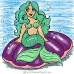 How to draw a mermaid - complete coloured-in drawing