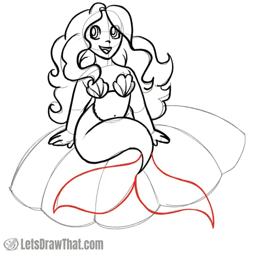 Drawing step: Outline the mermaid’s tail