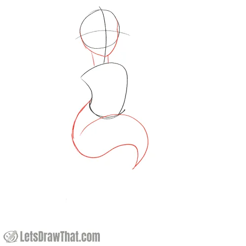 Drawing step: Sketch the jaw, neck, and tail