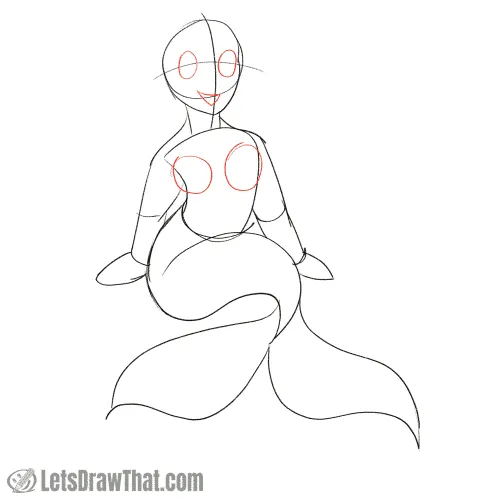 Drawing step: Sketch the face and shell bra