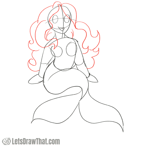 Drawing step: Sketch the mermaid’s hair