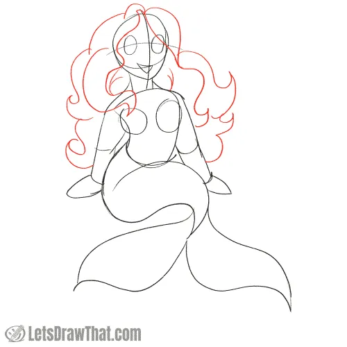 Drawing step: Sketch the mermaid’s hair