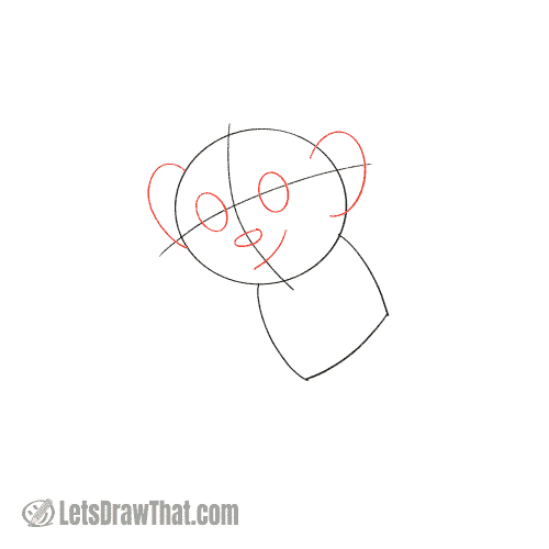 Drawing step: Draw the monkey’s face and ears