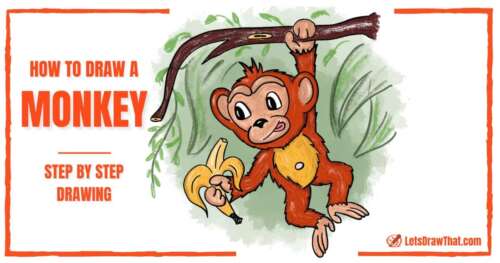 How to Draw a Monkey: Cute Cartoon Chimpanzee - step-by-step-drawing tutorial featured image