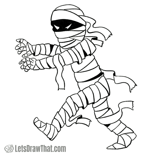 How to draw a mummy: finished outline drawing