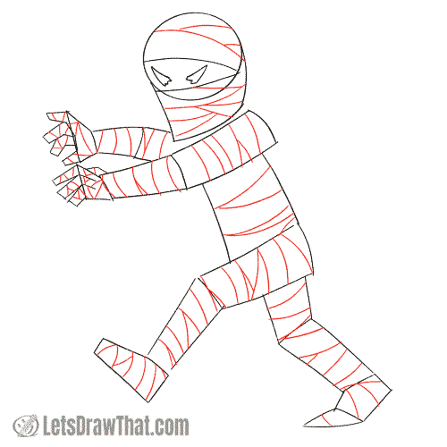 Drawing step: Draw the mummy's bandages