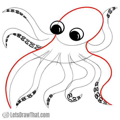Drawing step: Draw the octopus's body