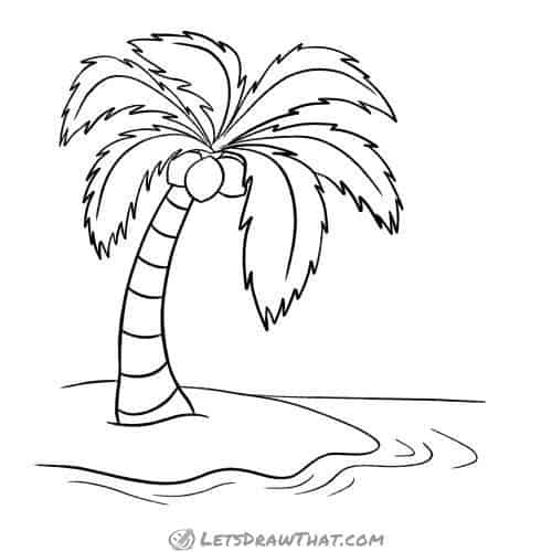 How to draw a palm tree: finished outline drawing