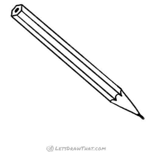 How to draw a hexagonal pencil: finished outline drawing