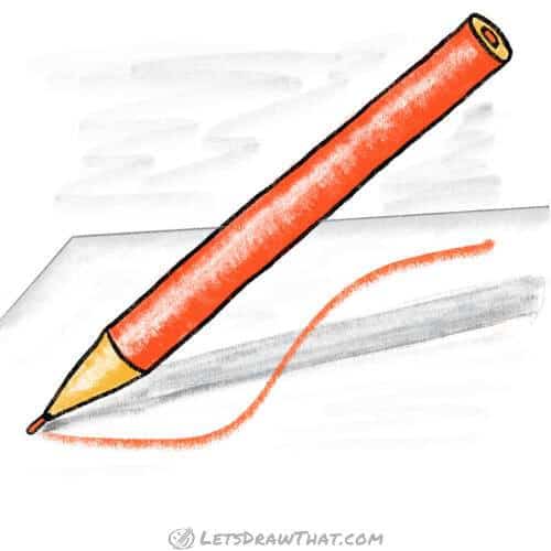 How to draw a round pencil: finished drawing coloured-in with a background