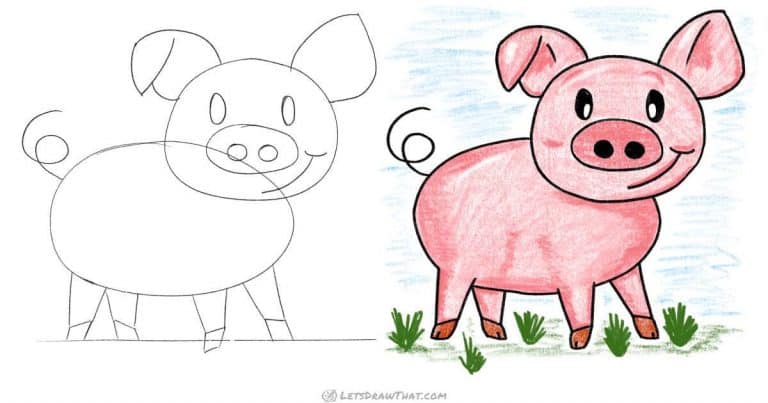 How To Draw A Pig: Happy Cartoon Pig Drawing (Step-by-Step) - step-by-step-drawing tutorial featured image