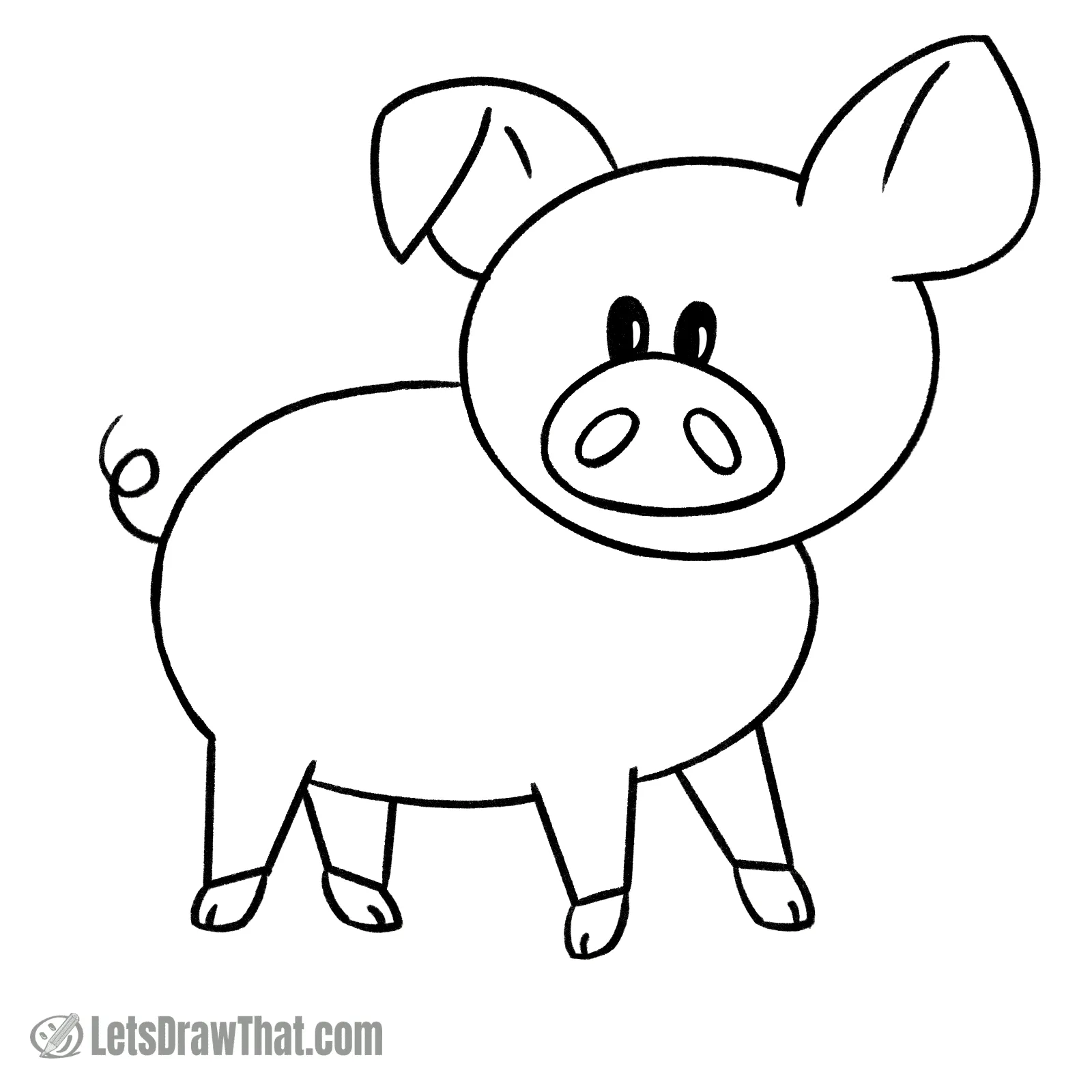 How to draw a pig: finished outline drawing