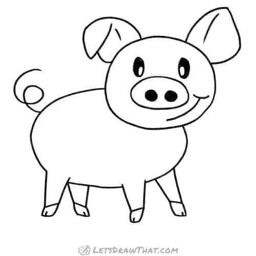 How to draw a pig: finished outline drawing