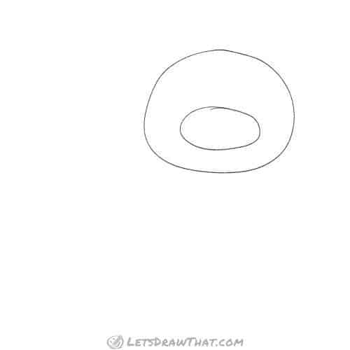 Drawing step: Sketch two ovals for pig’s head and snout