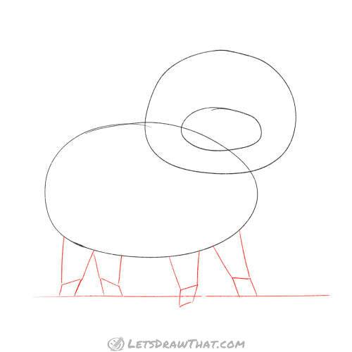 Drawing step: Sketch the pig’s legs